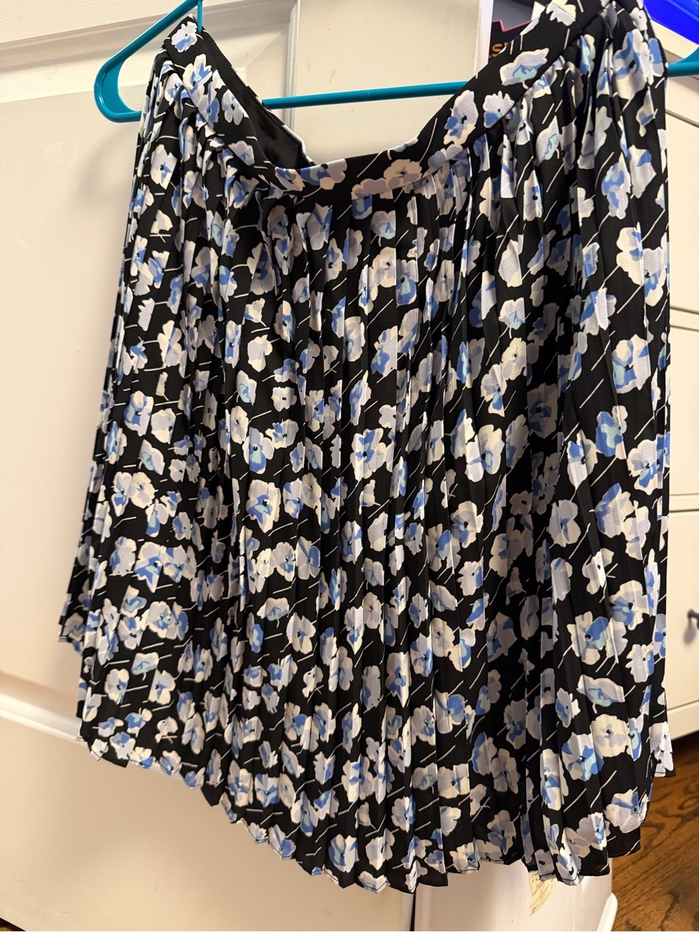 J. Crew Black Pleated Skirt with Blue & White Floral Print